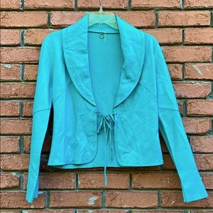 One Girl Who Leather & Knit Tie Front Jacket